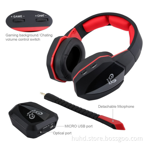 Noise cancellation optical Wireless Gaming headphone for game consoles PS4/PS3/Xbox360/Xbox one/PC/MAC/TV with detachable mic